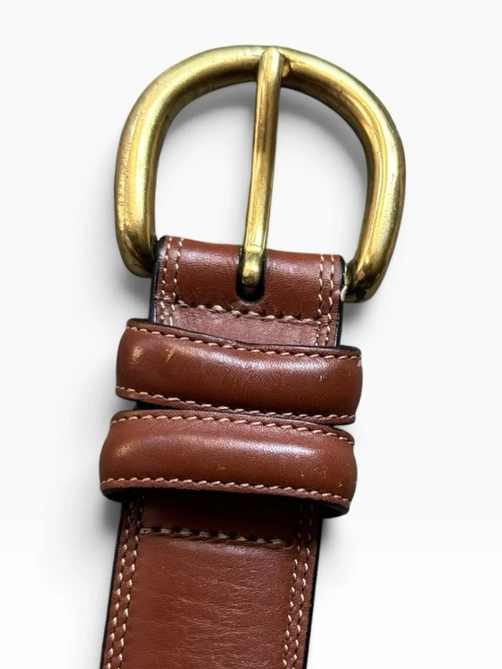 Roundtree & York Mens Leather Belt Size 42 Cognac Brown Solid Brass Buckle 1.25